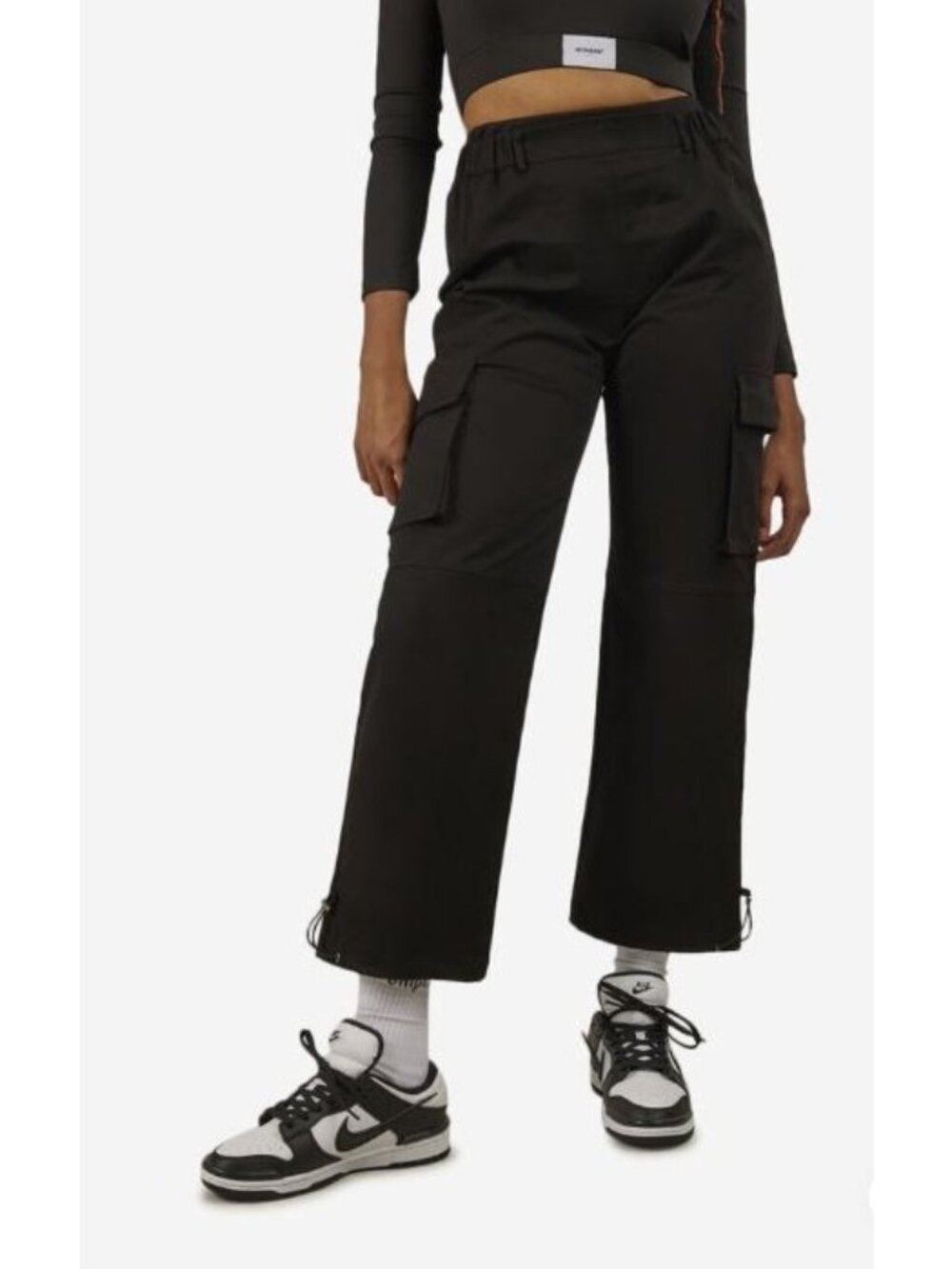Sixth June Paris Womens Elastic Waist Black Cargo Pant Size Large New With Tags